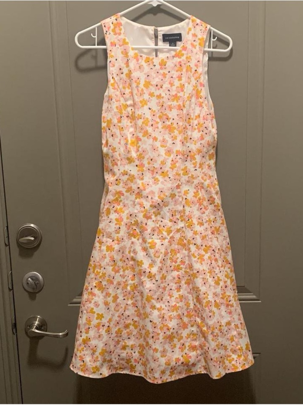 Liz Claiborne Women's Orange and White Floral Print Sleeveless Dress Size 4